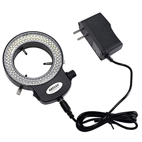 HAYEAR 144 LED Ring Light Lamp Illuminator Lighting Sourse for Industry Stereo Biological Microscope Camera with Power Adapter HY-144B (Black)