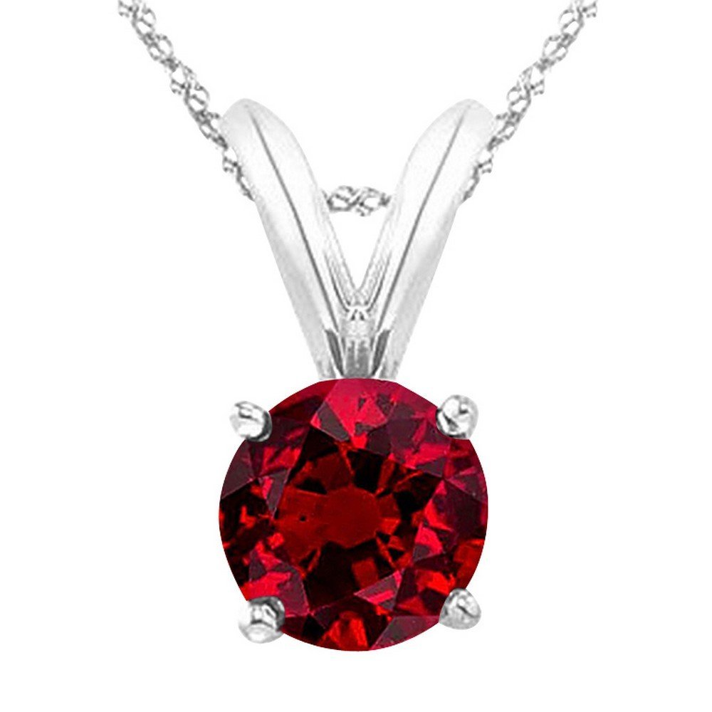 Houston Diamond District 0.5 to 3 Carat Round Ruby 4 Prong Pendant Necklace (AAA Quality) W/ 16" Gold Chain 14K White Gold 0.61 Carat