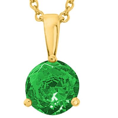 Houston Diamond District 1/2-2.5 Carat Round Emerald 3 Prong Pendant Necklace (AAA Quality) W/ 16" Gold Chain 14K Yellow Gold 0.74 Carat