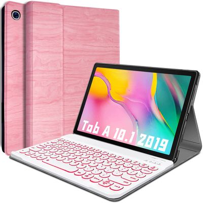 REAL-EAGLE Backlit Keyboard Case for Samsung Galaxy Tab A 10.1 Inch 2019(SM-T510/T515/T517), 7 Color Backlights Detachable Wireless Keyboard Case Cover for Samsung Galaxy Tab A 10.1 2019 (Pink)