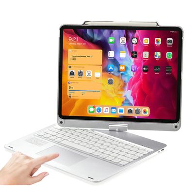 360 Rotatable Keyboard Case for iPad Air 13-inch (M4/M3/M2, 2026/2025/2024)/Pro 12.9 (6th/5th/4th/3rd Gen) with TouchPad, Flip Smart Case with Backlits Trackpad Keyboard, Silver