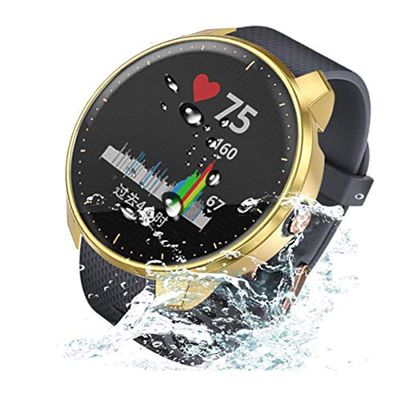 Compatible for Garmin Vivoactive 3 Music Waterproof Protective Case Soft TPU Plated Screen Protector Cover Scratch-Proof All Around Screen Cover Bumper Shell for Garmin vivoactive 3 Music (Gold)