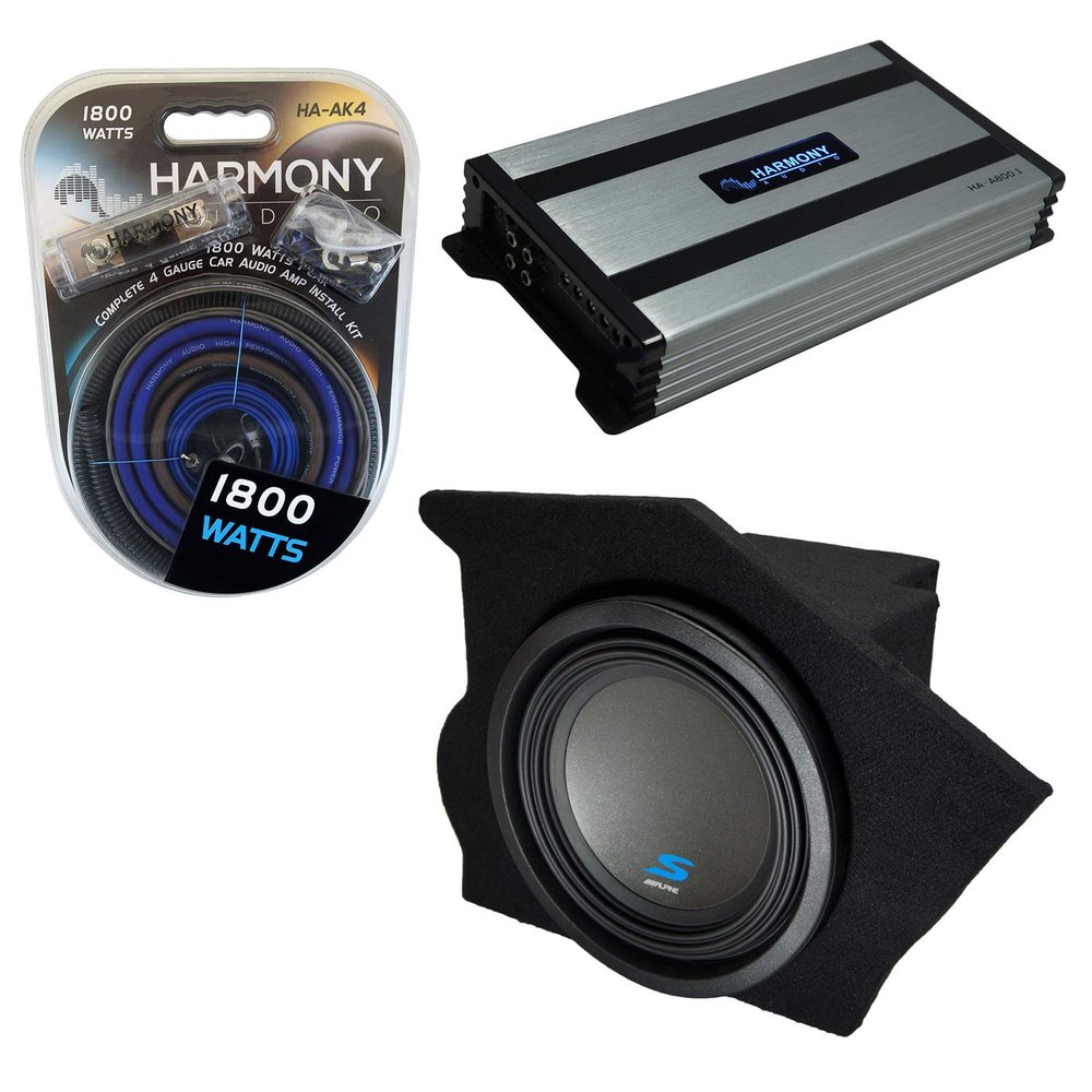 Harmony Audio Compatible with 1993-2002 Chevy Camaro Coupe Driver Side 10" Alpine Bundle Type S S-W10D4 Sub Box Enclosure with Harmony HA-A800.1 Amplifier & 4GA Amp Kit