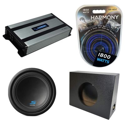 Harmony Audio Universal Regular Standard Cab Truck Alpine Bundle Type S S-W12D4 Single 12" Rhino Coated Sub Box Enclosure with Harmony HA-A800.1 Amplifier & 4GA Amp Kit