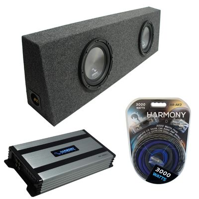 Harmony Audio Universal Regular Standard Cab Truck-Bundle A102 Dual 10" Loaded Sub Box Bundle with HA-A800.1 Amp & Install Kit