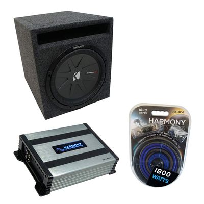 Harmony Audio Universal Car Stereo Slotted S Port Single 8" Kicker Bundle CompR CWR8 Loaded Sub Box Bundle with HA-A400.1 Amp & Install Kit