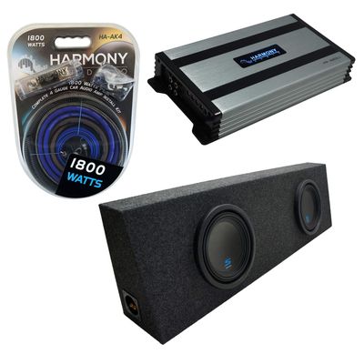 Harmony Audio Universal Regular Standard Cab Truck Alpine Bundle Type S S-W10D2 Dual 10" Sub Box Enclosure with Harmony HA-A800.1 Amplifier & 4GA Amp Kit