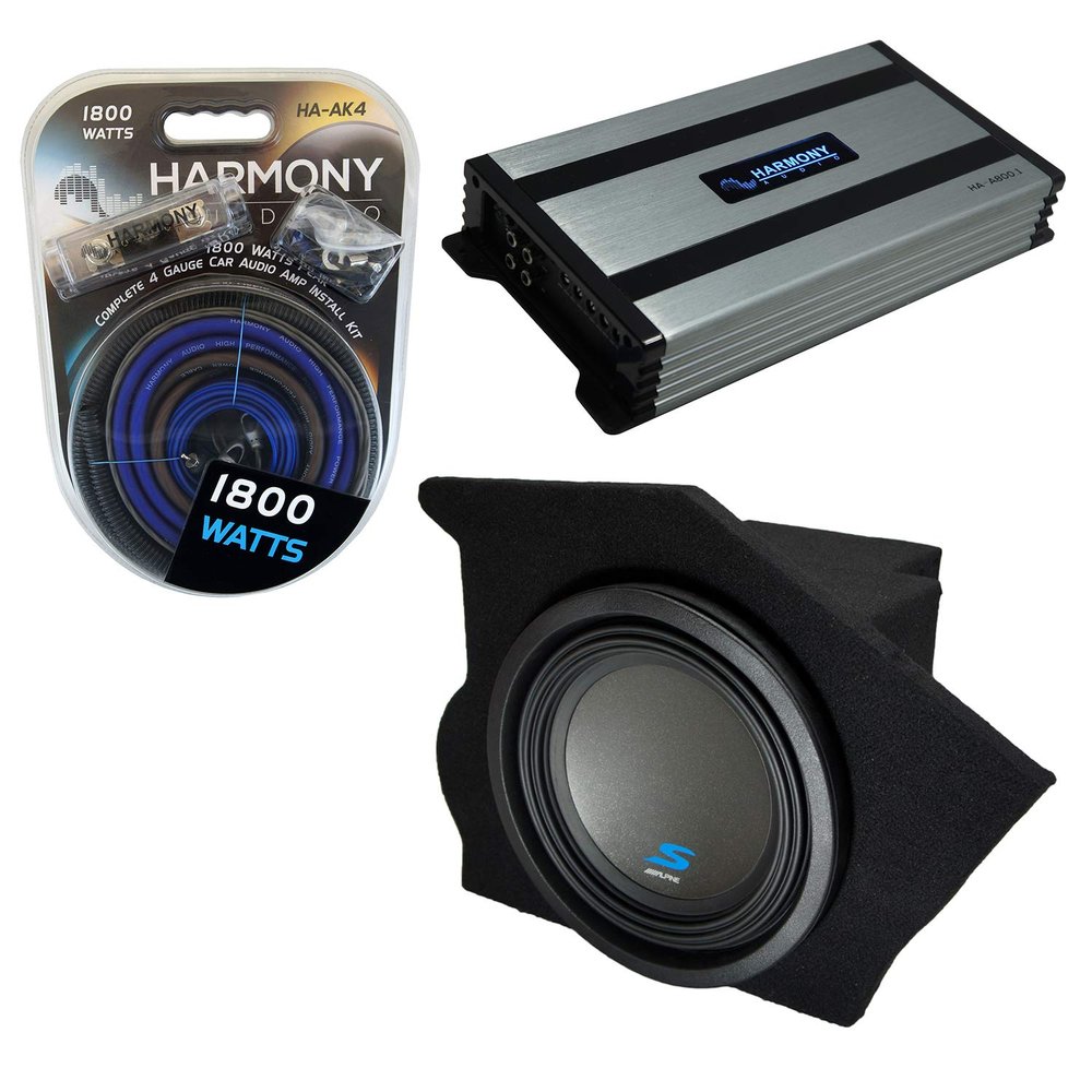 Harmony Audio Compatible with 1993-2002 Pontiac Firebird Coupe Driver Side 10" Alpine Bundle Type S S-W10D4 Sub Box Enclosure with Harmony HA-A800.1 Amplifier & 4GA Amp Kit