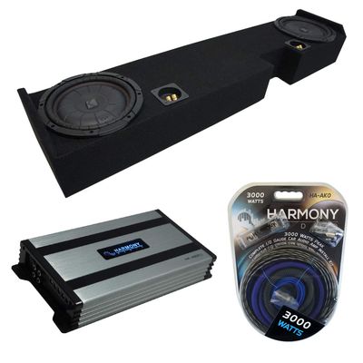 Harmony Audio HA-A800.1 Compatible with Ford F250 F350 Extended/Super Cab Truck 2001-2015 Class D Mono 1600 W Subwoofer Amp, 43C104 10" Comp C10 Series Sub and 2X10FORD-EXCAB-01-08 Dual 10" Sub Box