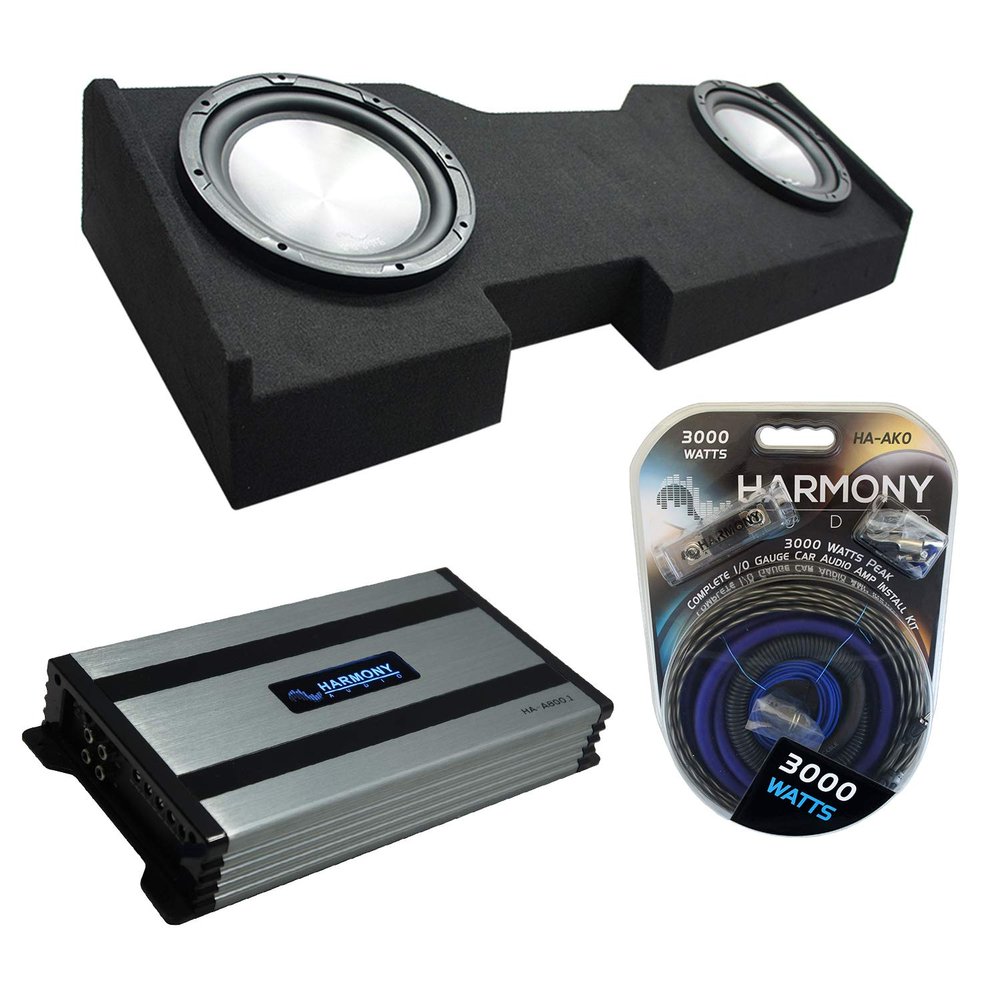 Harmony Audio (2) HA-A102 Subwoofer Dual 10" Sub Box Bundle HA-A800.1 Amp Compatible with 2014-2018 GMC Sierra Crew Cab