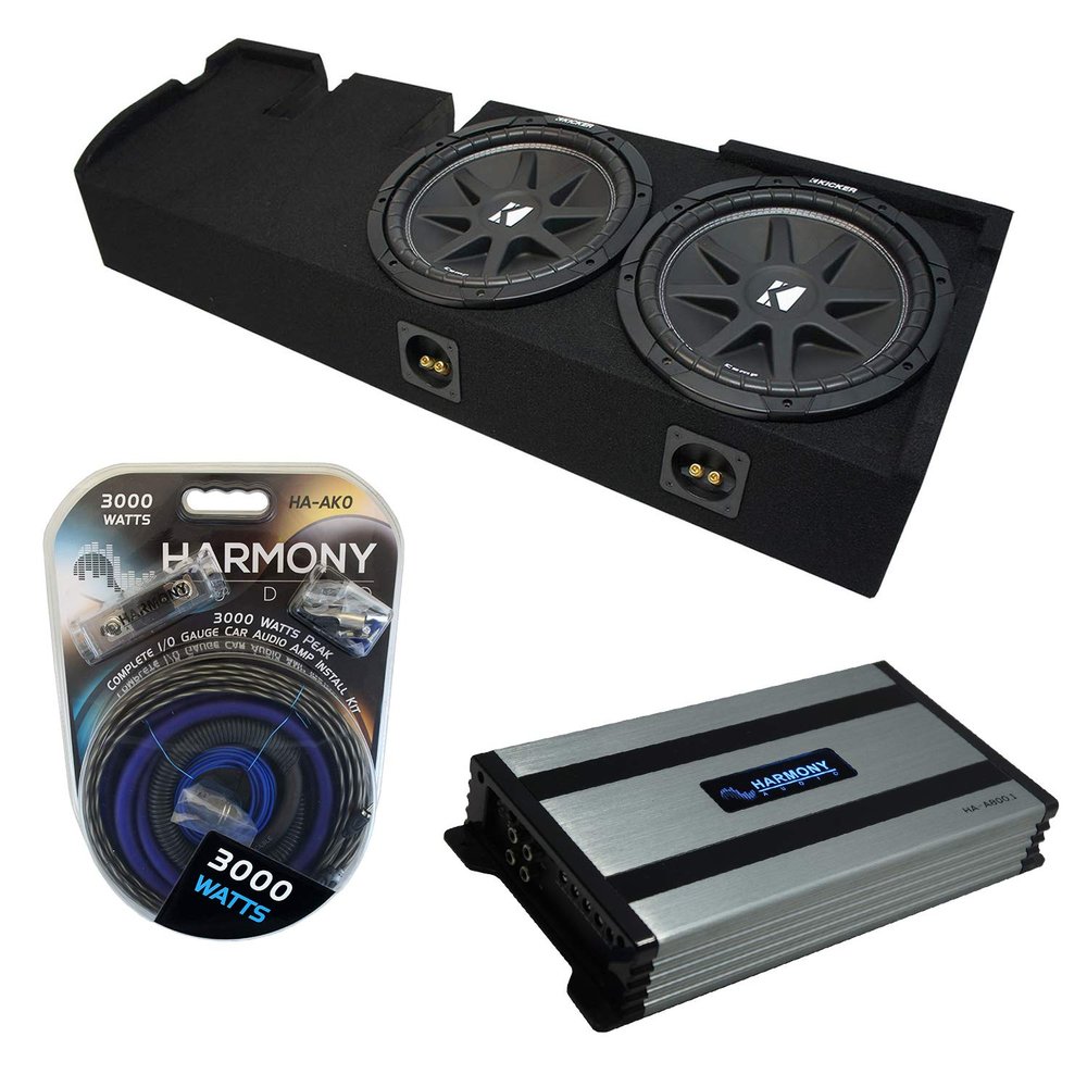 Harmony Audio Kicker C12 Compatible with Ford F-150 Super Crew Truck 2001-2003 Bundled with HA-A800.1 Amplifier and Dual 12" Custom Sub Box Enclosure