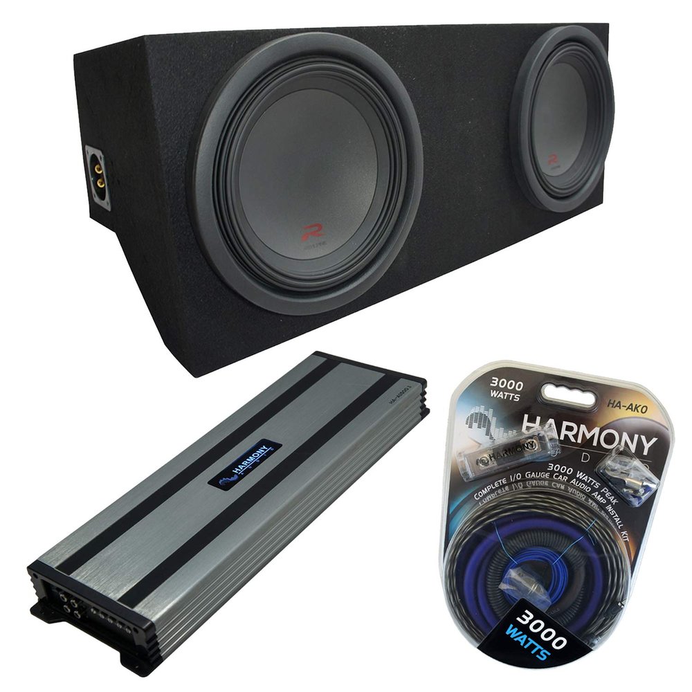 Harmony Audio Compatible with 2005-2014 Ford Mustang Coupe Alpine Bundle Type R R-W12D2 Dual 12" Custom Sub Box Enclosure with Harmony HA-A1500.1 Amplifier & 0GA Amp Kit