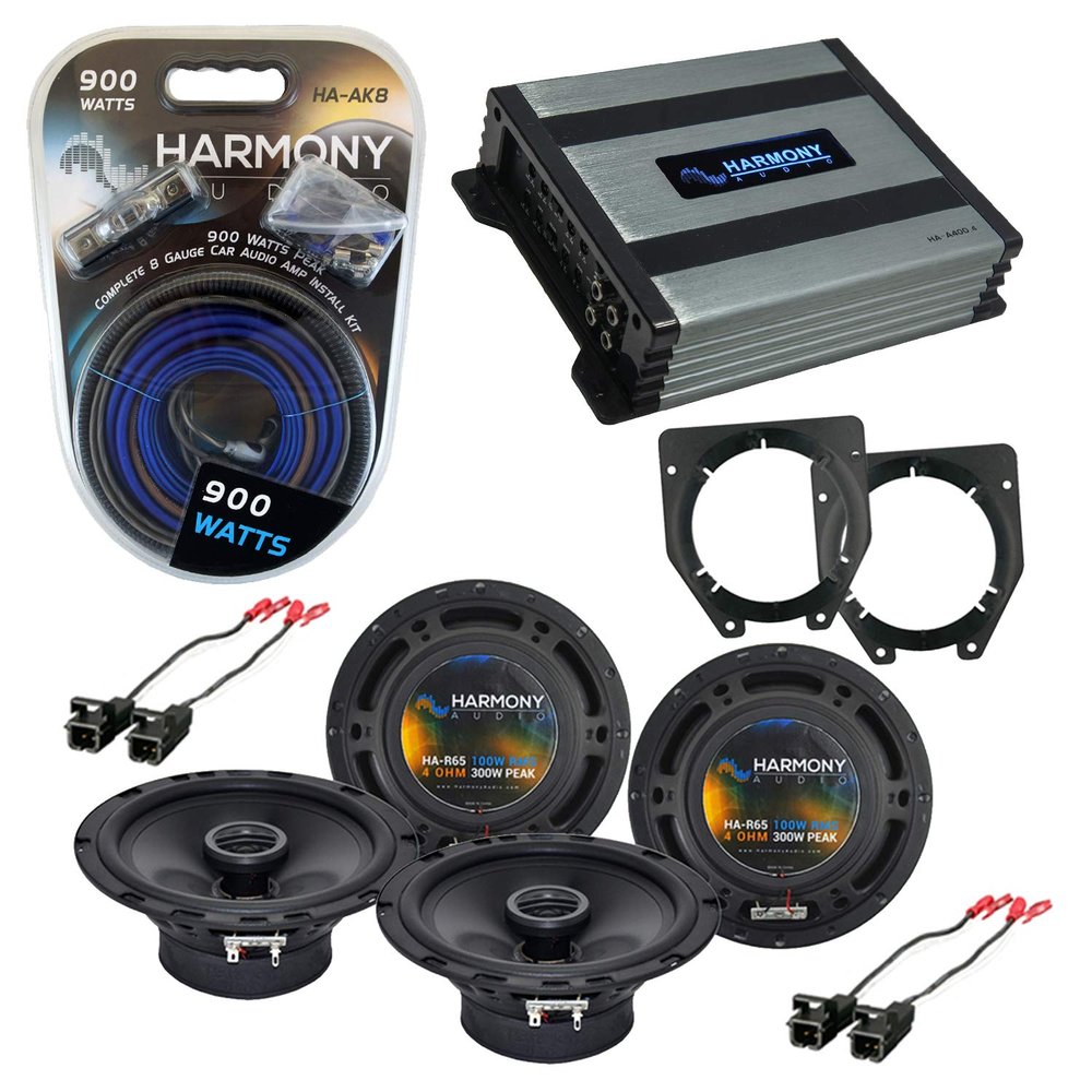 Harmony Audio HA-65 Compatible with Chevy Express Van 1996-2007 Car Stereo Rhythm Series 6.5" Replacement 300W Speakers, HA-A400.4 4-Channel 800W Range Speaker or Sub Amp and HA-AK8 Gauge 900W Kit