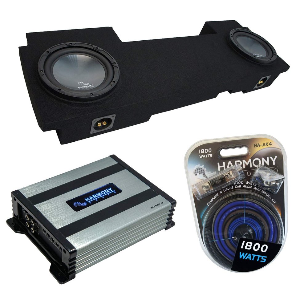 Harmony Audio HA-R104 Compatible with Chevy Avalanche 2002-2013 Rhythm Series 10" Sub, HA-A400.1 Class D Mono 800 Watt Subwoofer Amplifier and ASC GM2X10-AV-ECL-US Custom Dual 10" Sub Box