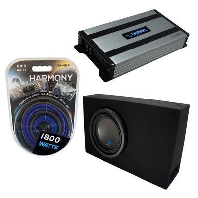 Harmony Audio Universal Regular Standard Cab Truck Alpine Bundle Type S S-W10D4 Ported 10" Sub Box Enclosure with Harmony HA-A800.1 Amplifier & 4GA Amp Kit