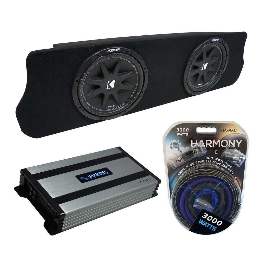 Harmony Audio Compatible with 1994-2004 Ford Mustang Coupe Kicker Bundle Comp C10 Dual 10" Custom Sub Box Enclosure & Harmony HA-A800.1 Amp