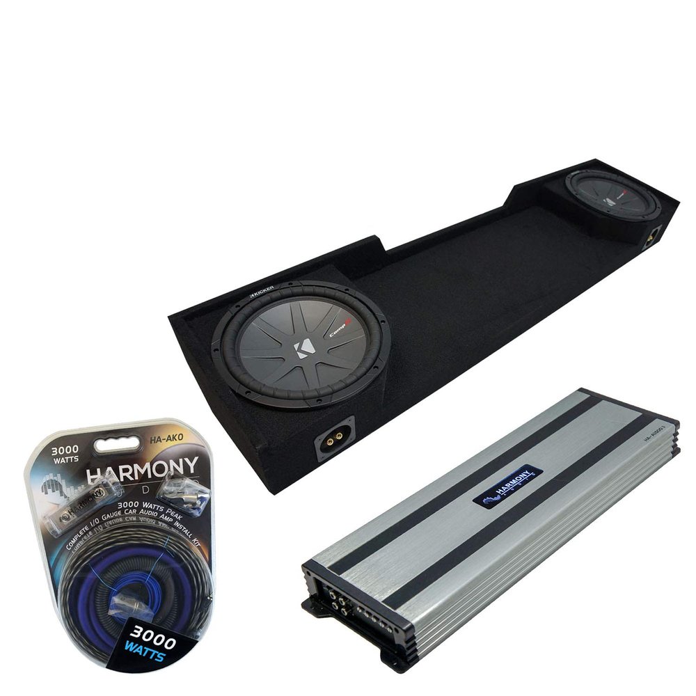 Harmony Audio Compatible with 1988-1998 Chevy CK Silverado Extended Cab Truck Kicker Bundle CompR CWR10 Dual 10" Sub Box Enclosure & Harmony HA-A1500.1 Amp