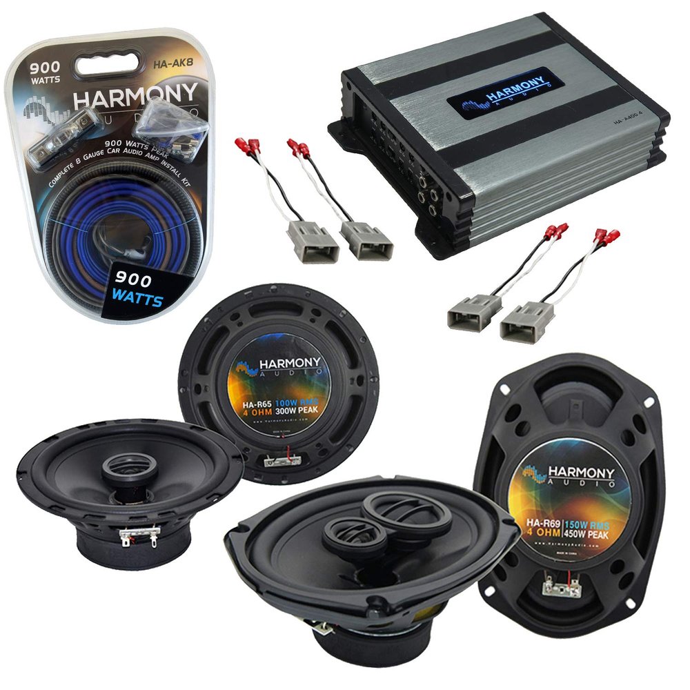 Harmony Audio HA-R69 Compatible with Honda Civic 1996-2000 Bundle with HA-R65 2-Way 100W RMS Speakers HA-727800 Harness (2) Adapter HA-AK8 Install Kit HA-A400.4 400 RMS Amp 3-Way 150W RMS Speakers