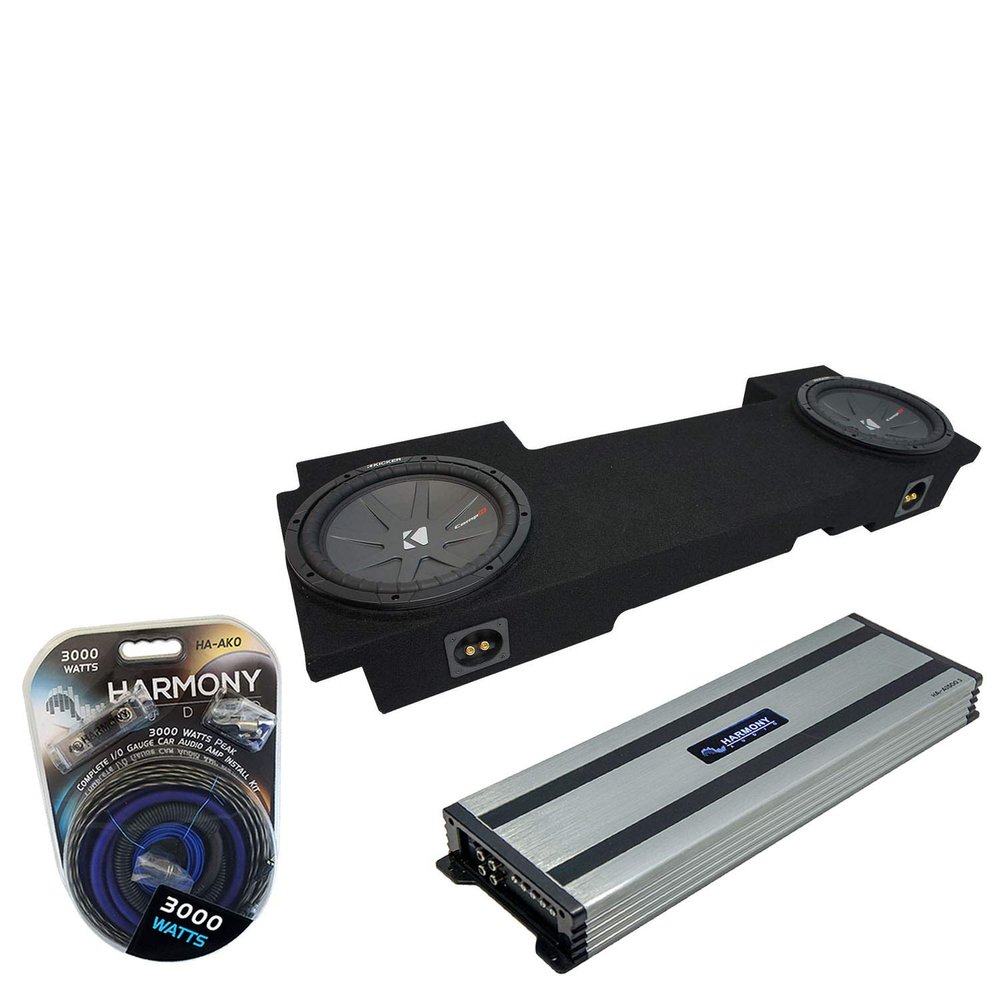 Harmony Audio Compatible with 2002-2013 GMC Sierra HD Crew Truck Kicker Bundle CompR CWR10 Dual 10" Sub Box Enclosure & Harmony HA-A1500.1 Amp