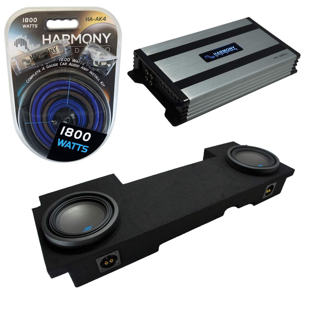 Harmony Audio Compatible with 2002-2013 Chevy Avalanche Underseat Alpine Bundle Type S S-W10D2 Dual 10" Sub Box Enclosure with Harmony HA-A800.1 Amplifier & 4GA Amp Kit