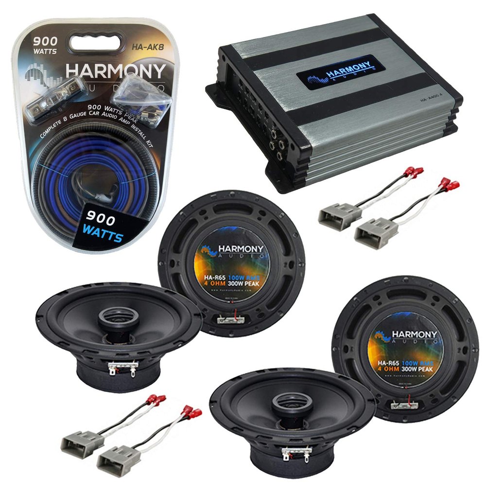 Harmony Audio HA-R65 Compatible with Acura Integra 1986-2001 Bundle with HA-727800 Harness (2) Adapter HA-AK8 Install Kit HA-A400.4 400W RMS 4 Channel Amp 100W RMS Single 4 Ohm 2-Way 6.5" (2) Speakers