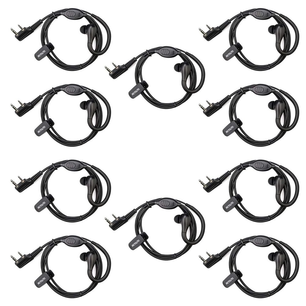 Retevis Walkie Talkie Earpiece with Mic, in-Ear Earhook, 2 Pin, for RT22 RT68 RT21 H-777 H777S RT27 RT85 RB68, Compatible with pxton Arcshell Kenwood Two Way Radio, Earpiece for Walkie-Talkie(10 Pack)