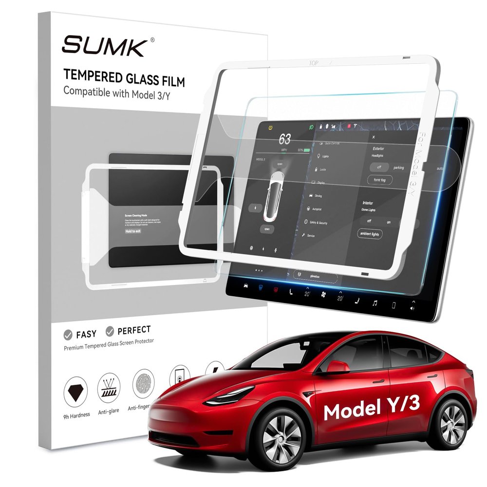 SUMK Screen Protector for Tesla Model Y /3 Accessories (No for 3 Highland & Y Juniper), [9H & Anti-glare & Fingerprint] 15 inch Front Protector for Model Y (2020~2024) Model 3 (2017~2023) - Matte