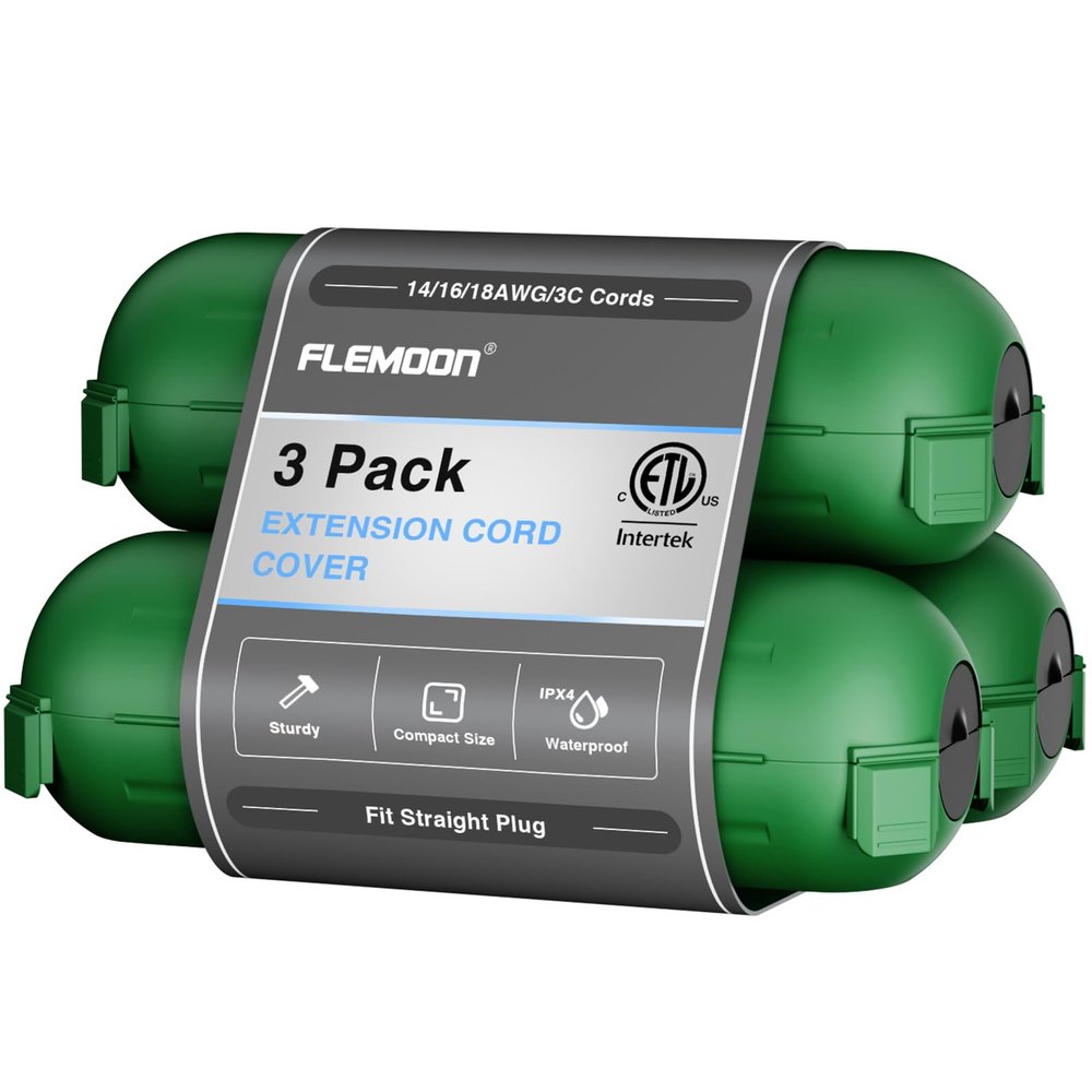 Flemoon [3 Pack] Outdoor Extension Cord Safety Cover, IPX4 Weatherproof Electrical Box to Protect Outdoor Outlet, Plug, Socket, Halloween, Christmas Holiday Decoration Light, Green