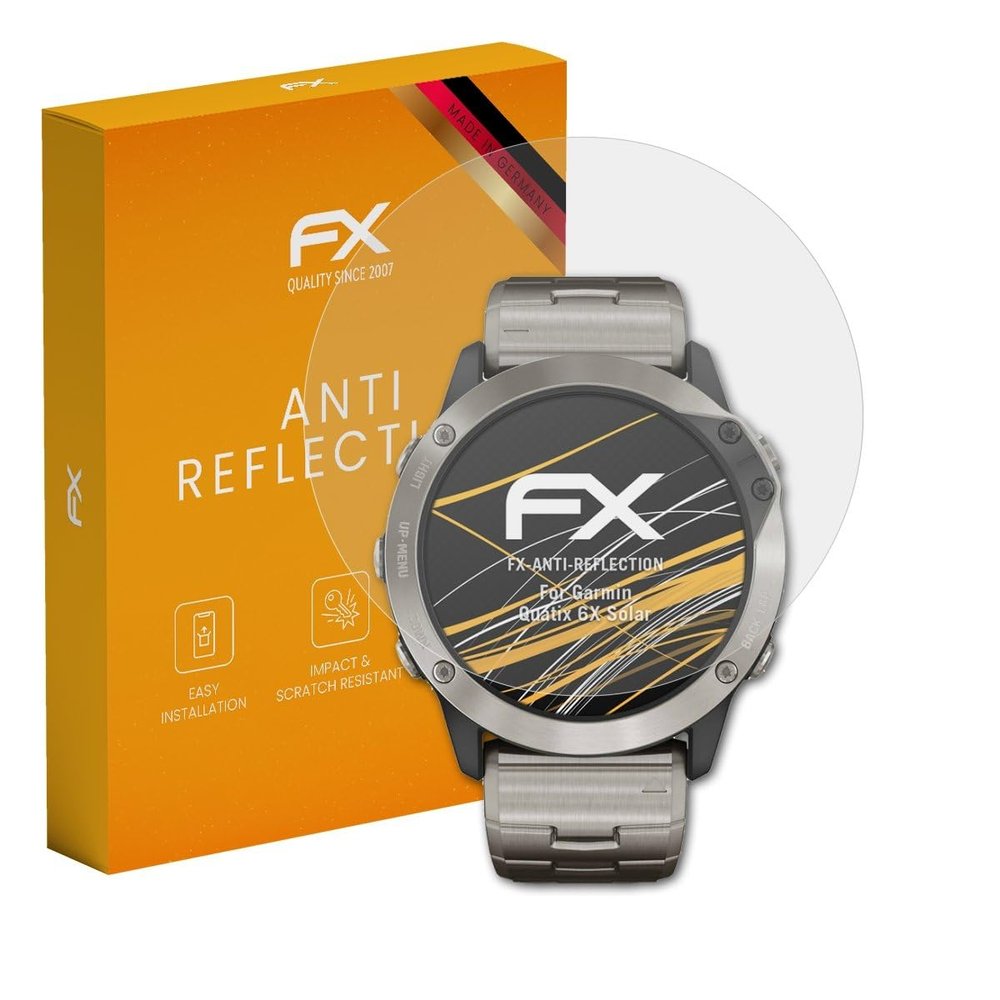 atFoliX Screen Protector compatible with Garmin Quatix 6X Solar Screen Protection Film, anti-reflective and shock-absorbing FX Protector Film (3X)