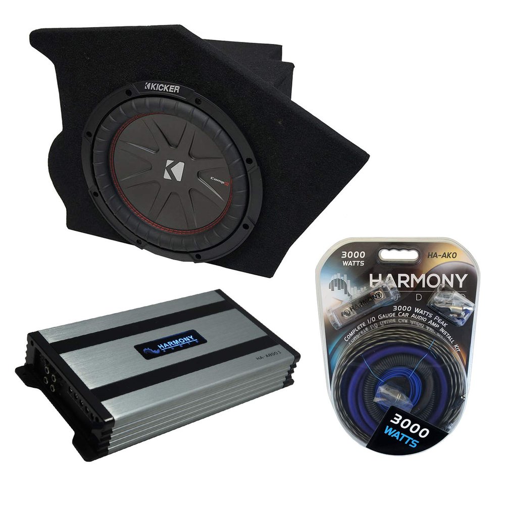 Harmony Audio Compatible with 1993-2002 Pontiac Firebird Coupe Driver Side 10" Kicker Bundle CompR CWR10 Sub Box Enclosure & Harmony HA-A800.1 Amp