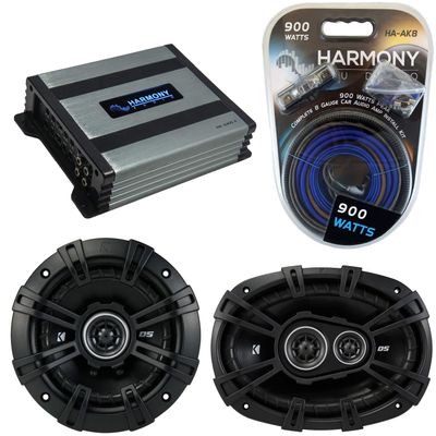 Harmony Audio HA-A400.4 for Dodge Challenger 2008-2014 Alloy 4 Channel 800W Speaker Sub Amp, 43DSC69304 6"x9" DS Series 70W RMS 3 Way 4-Ohm Coaxial Speakers and 43DSC504 5.25" 35W RMS 4 Ohm Speakers