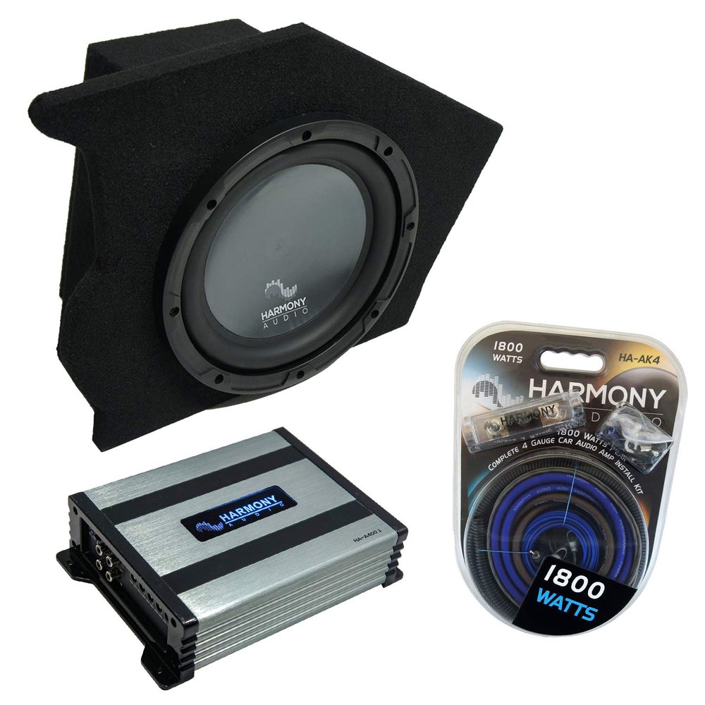 Harmony Audio R104 10" Subwoofer Bundle HA-A400.1 Amp, ASC Sub Box Compatible with 1993-2002 Pontiac Firebird Coupe Driver Side