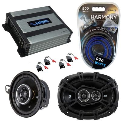 Harmony Audio HA-A400.4 for Cadillac Cimarron 82-88 Alloy 4 Channel 800W Speaker Sub Amp, 43DSC69304 6"x9" DS Series 70W RMS 3 Way 4-Ohm Coaxial Speakers and 43DSC3504 3.5" 15W RMS 4 Ohm Speakers