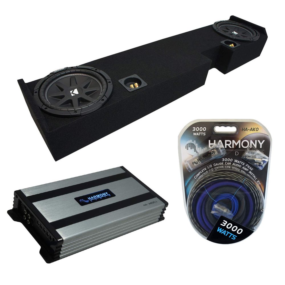 Harmony Audio HA-A800.1 Compatible with Ford F250 F350 Extended/Super Cab Truck 2001-2015 Class D Mono 1600 W Subwoofer Amp, 43C104 10" Comp C10 Series Sub and 2X10FORD-EXCAB-01-08 Dual 10" Sub Box