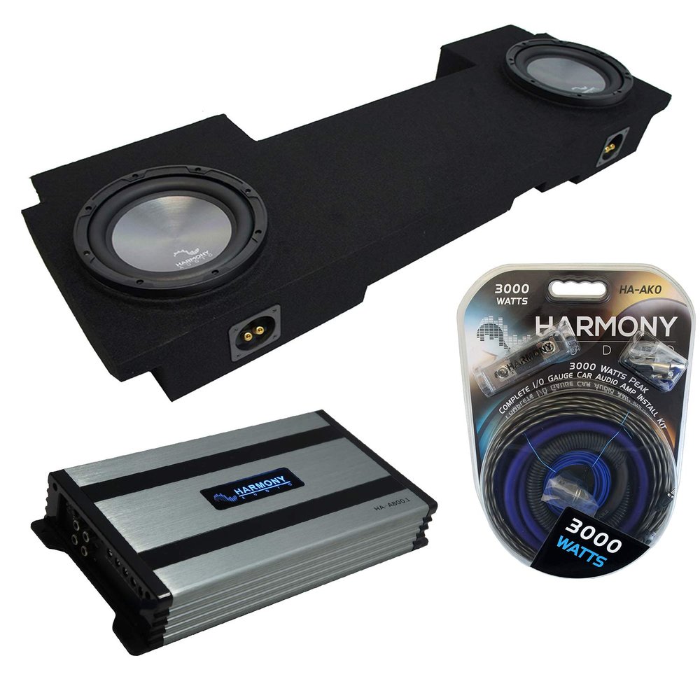 Harmony Audio (2 HA-A102 Subwoofer Dual 10" Sub Box Bundle HA-A800.1 Amp Compatible with 2002-2013 Chevy Avalanche Underseat