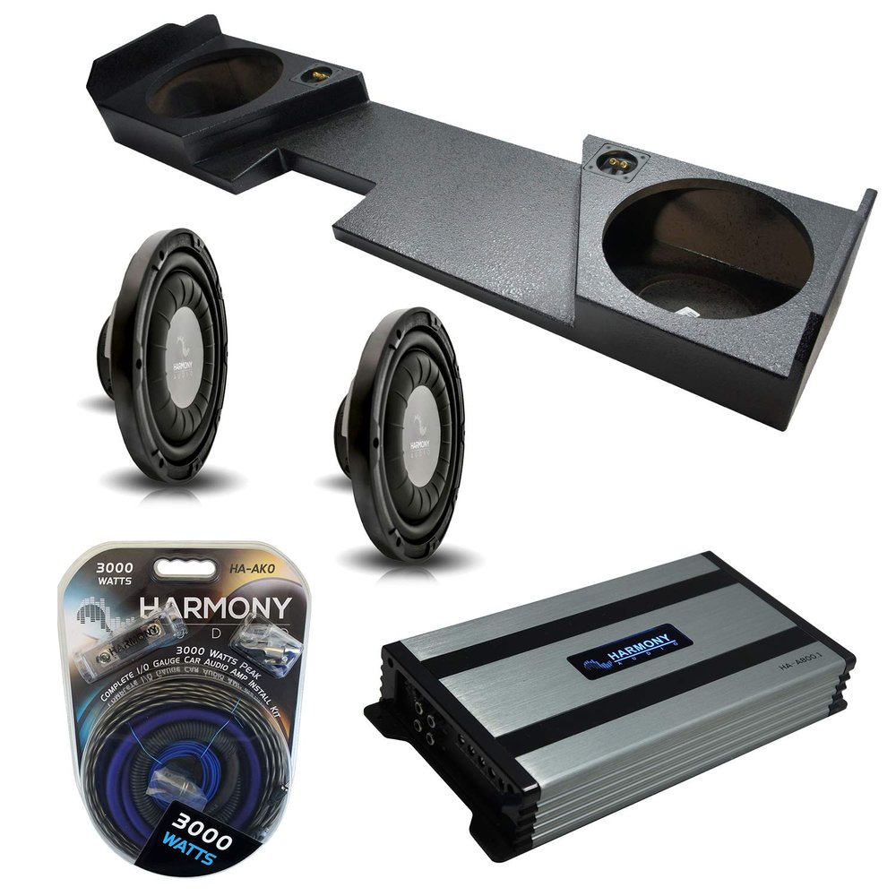 Compatible with 2014-2018 Chevy Silverado Double Cab Harmony Audio Bundle HA-F124 Dual 12 Rhino Coated Sub Box HA-A800.1 Amp