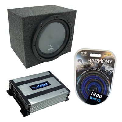 Harmony Audio R104 Rearfire Sealed Single 10" Sub Box Bundle with HA-A400.1 Amp Universal Car Stereo