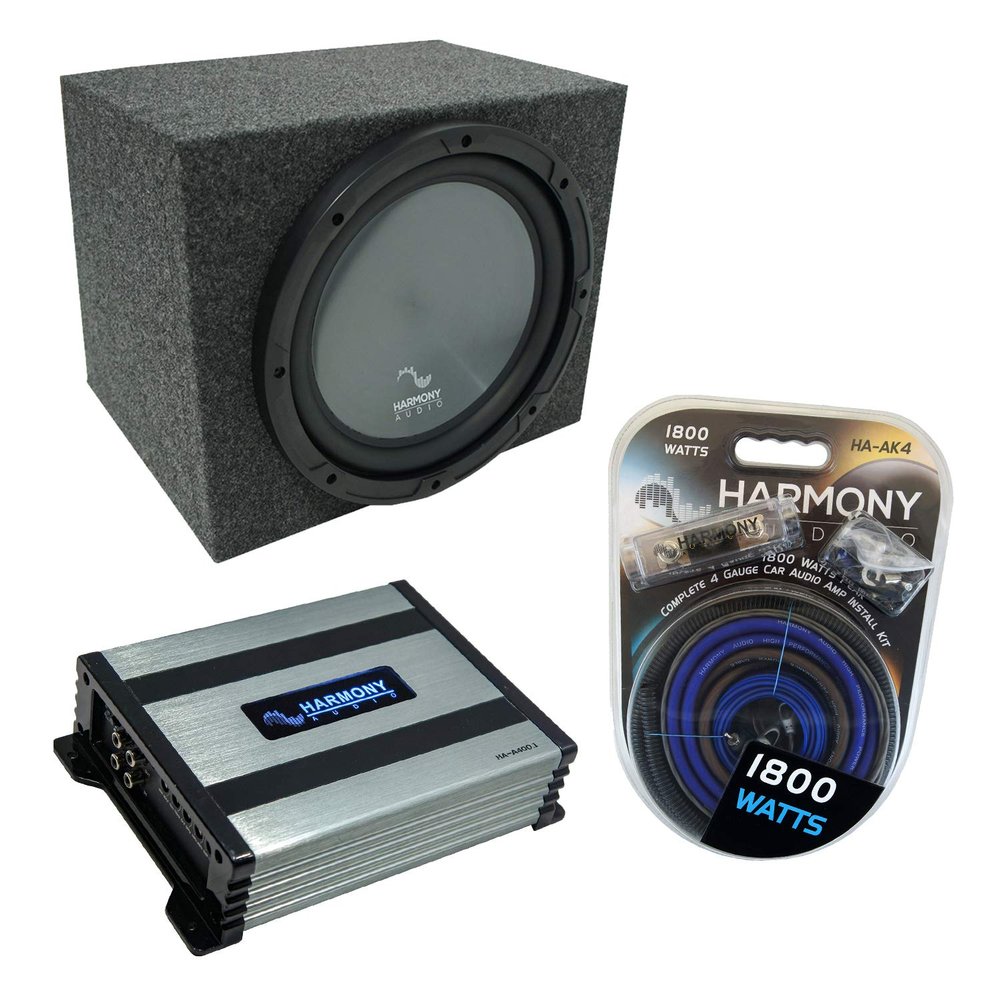 Harmony Audio R104 Rearfire Sealed Single 10" Sub Box Bundle with HA-A400.1 Amp Universal Car Stereo