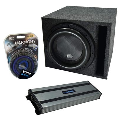 Harmony Audio Bundle HA-ML151 Loaded 15" Sub Slot Vented Sub Box Bundle with HA-A1500.1 Amp & Install Kit