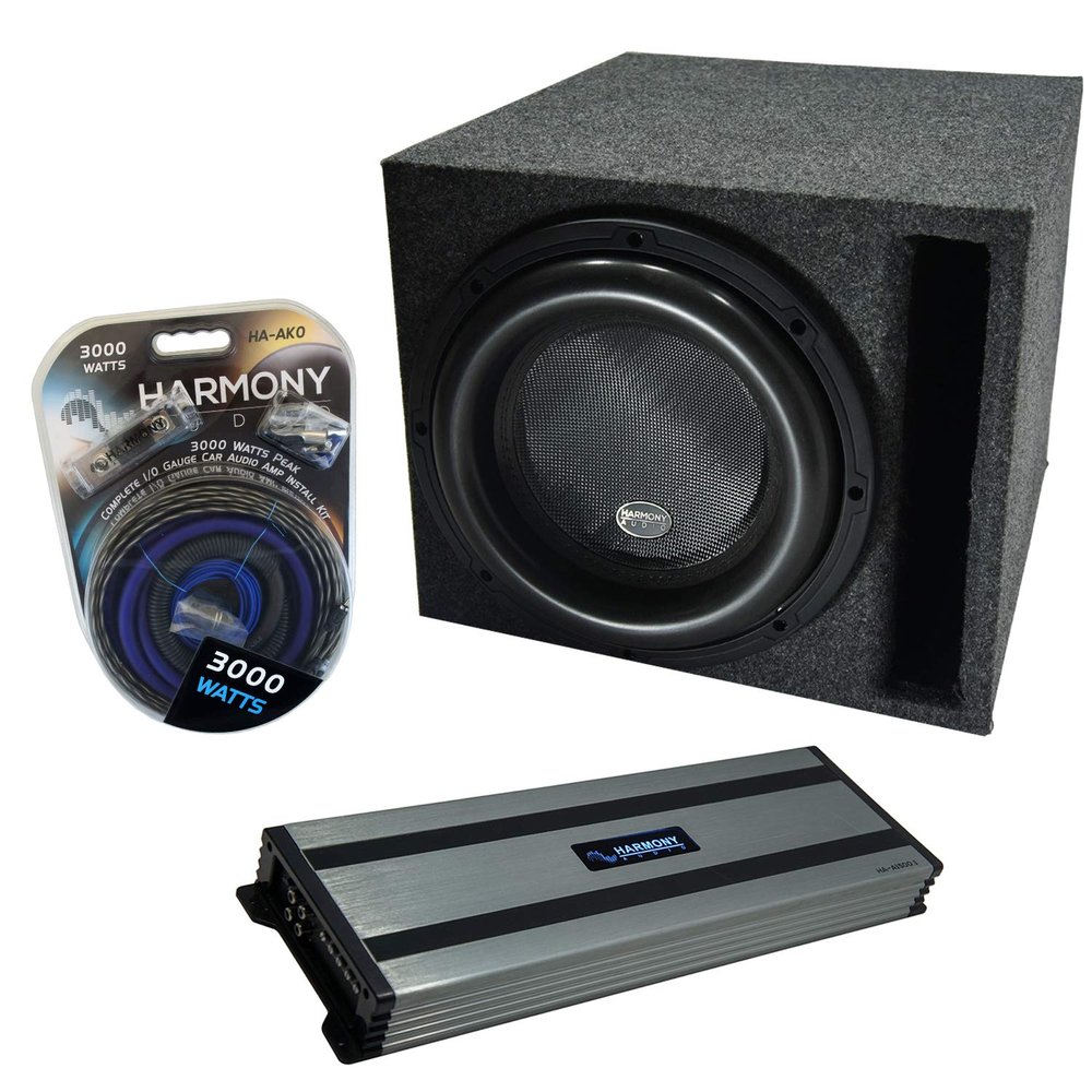 Harmony Audio Bundle HA-ML151 Loaded 15" Sub Slot Vented Sub Box Bundle with HA-A1500.1 Amp & Install Kit