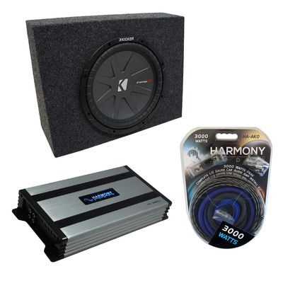 Harmony Audio Universal Regular Standard Cab Truck Kicker Bundle CompR CWR10 Single 10" Sub Box Enclosure & Harmony HA-A800.1 Amp