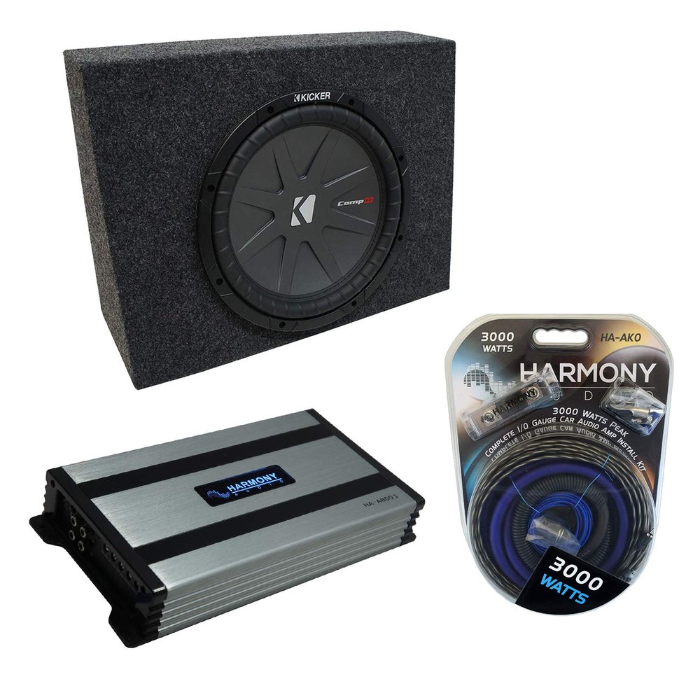 Harmony Audio Universal Regular Standard Cab Truck Kicker Bundle CompR CWR10 Single 10" Sub Box Enclosure & Harmony HA-A800.1 Amp