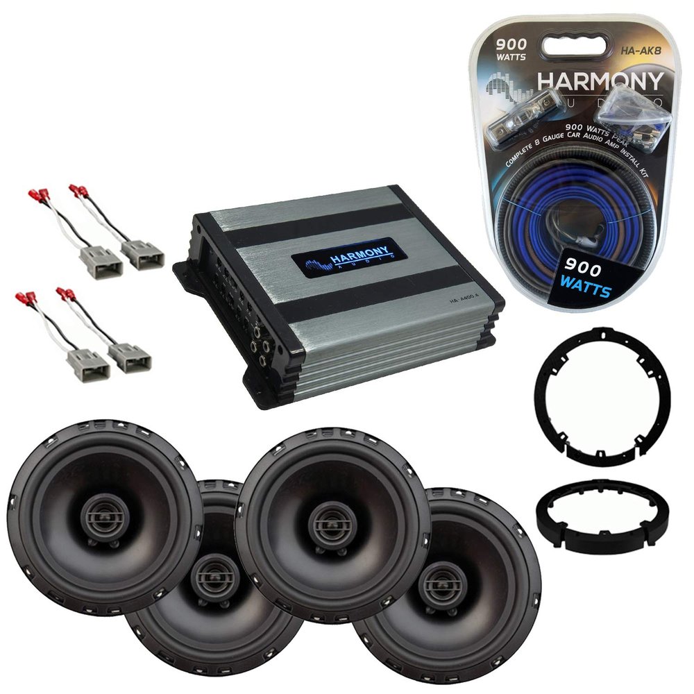 Harmony Audio Master Bundle Compatible with 2018-2019 Honda Accord HA-R65 6.5" Replacement 300W Speakers & Grills with HA-AK8 8 Gauge 900W Amp Install Kit, & HA-A400.4 800W Full Range Spkr or Sub Amp