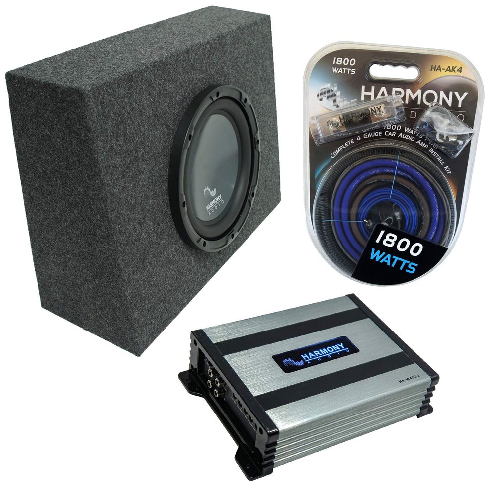 Harmony Audio Compatible with Unviersal Regular Standard Cab Truck HA-R104 Single 10" Loaded Sub Box Enclosure with HA-A400.1 Amplifier