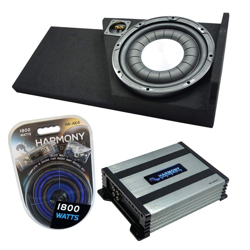 Harmony Audio HA-F124 Subwoofer Single 12" Sub Box Bundle HA-A400.1 Amp Compatible with 2014-2018 GMC Sierra Double Cab