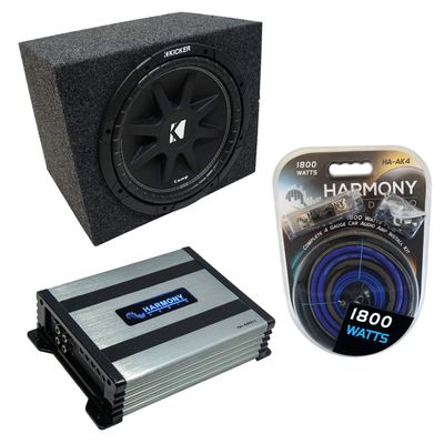 Harmony Audio Universal Car Stereo Rhino Coated Ported 10" Kicker Bundle Comp C10 Sub Box Enclosure & Harmony HA-A400.1 Amp