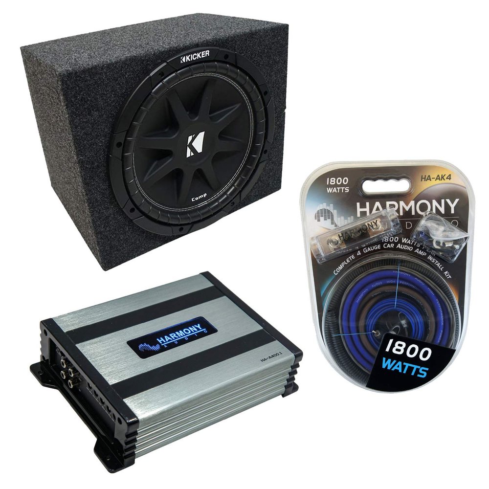 Harmony Audio Universal Car Stereo Rhino Coated Ported 10" Kicker Bundle Comp C10 Sub Box Enclosure & Harmony HA-A400.1 Amp