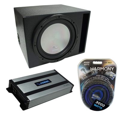 Universal Car Stereo Rhino Coated Ported 15" Harmony Bundle A152 Sub Box & HA-A800.1