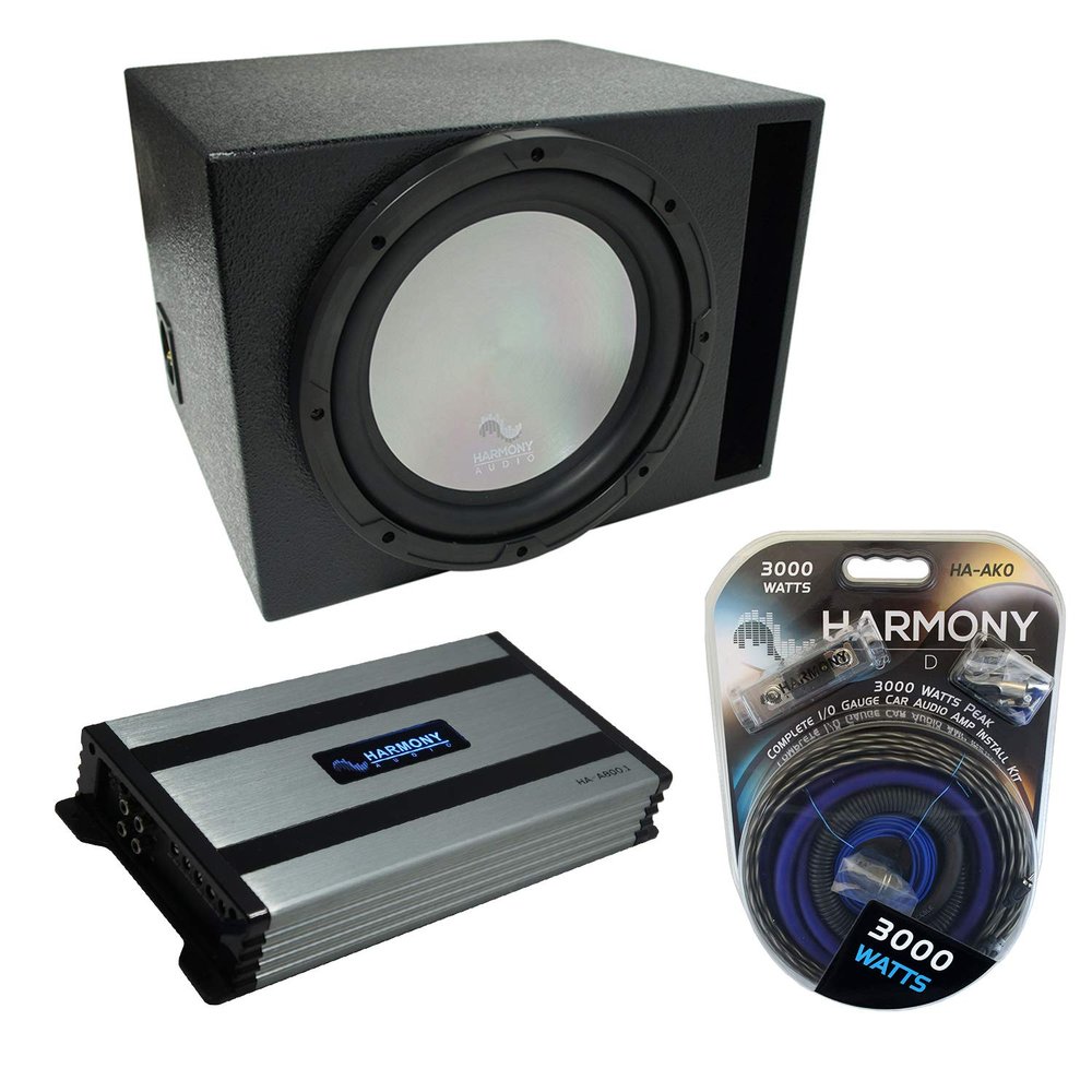 Universal Car Stereo Rhino Coated Ported 15" Harmony Bundle A152 Sub Box & HA-A800.1