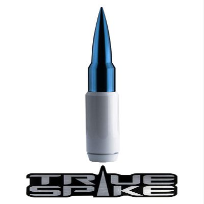 TRUE SPIKE 9 inch White Blue TIP PENETRATOR Fat Bullet Antenna with Anti-Theft + Copper Coil in Heavy Gauge CNC Machined Billet Aluminum Short Compatible with Dodge Ram 1500 2500 3500